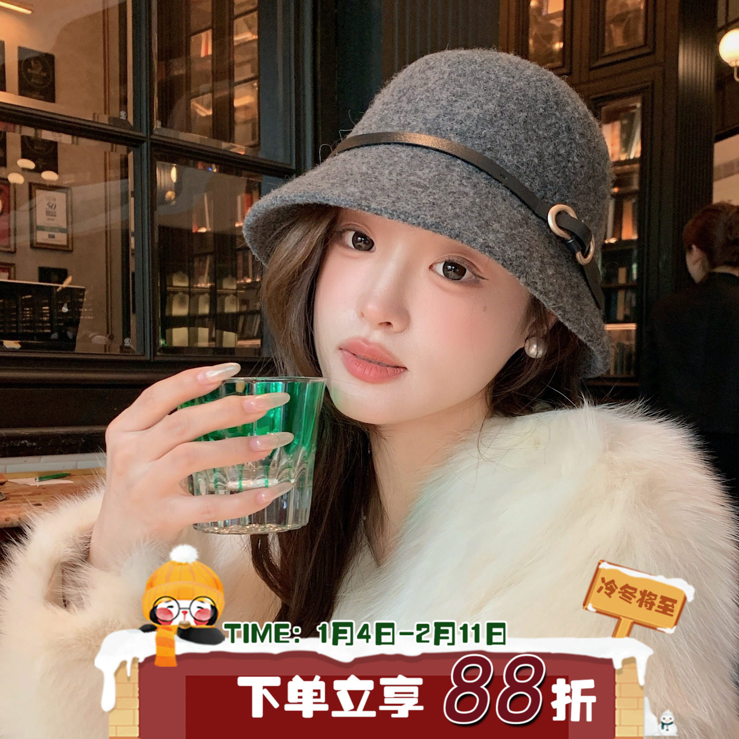 法式赫本风~皮带扣羊毛帽子日系礼帽渔夫帽英伦千金风显脸小盆帽,服饰配件/皮带/帽子/围巾,帽子,淘宝优惠券,粉丝福利购,淘宝优惠卷