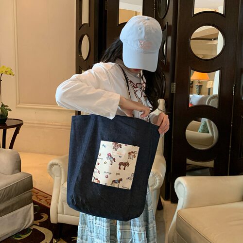 小马双面牛仔大容量通勤托特包