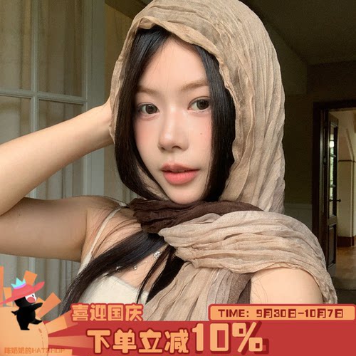 陈奶奶复古废土风丝巾褶皱头巾