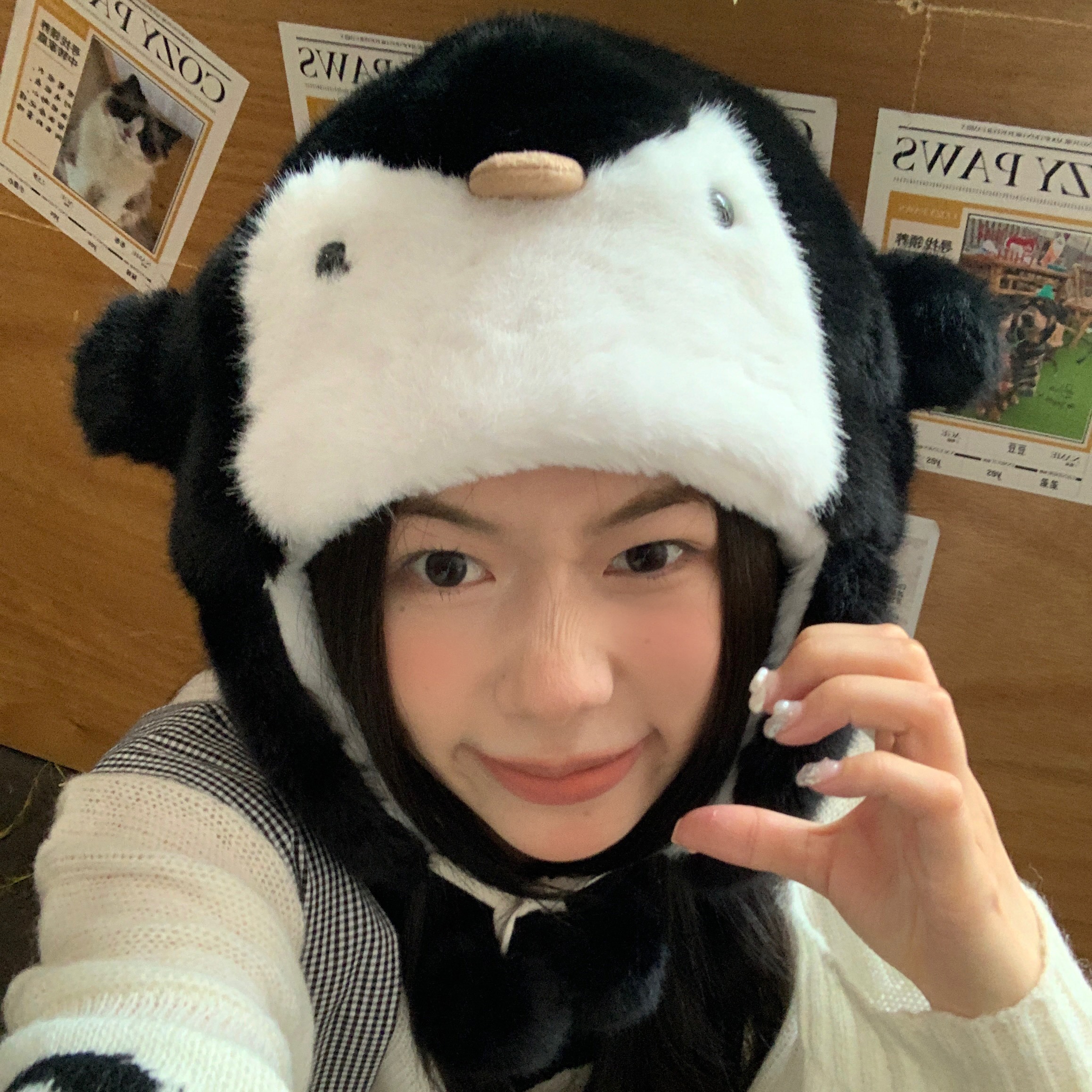 毛绒帽日系可爱企鹅冬季保暖