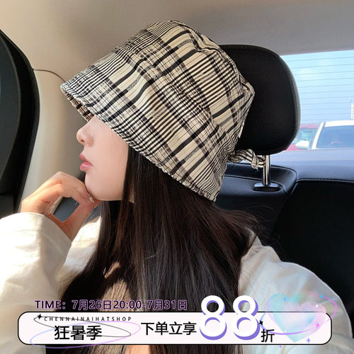 陈奶奶日系复古腔调格纹渔夫帽女