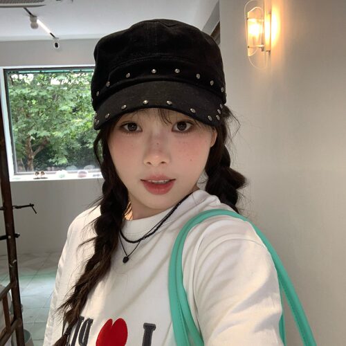 陈奶奶复古英伦铆钉报童帽子女夏