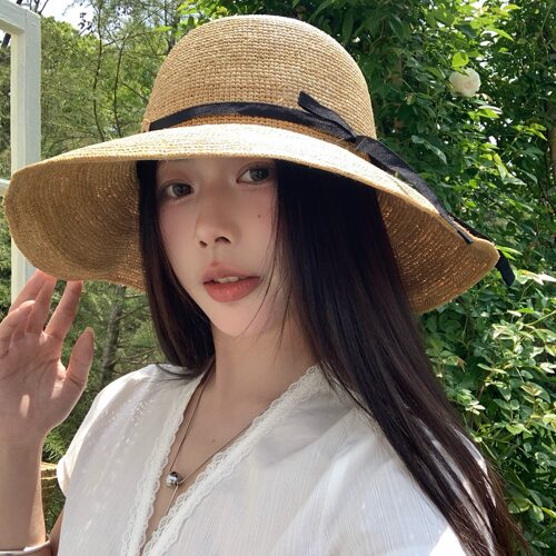 陈奶奶天然拉菲草大檐草帽女