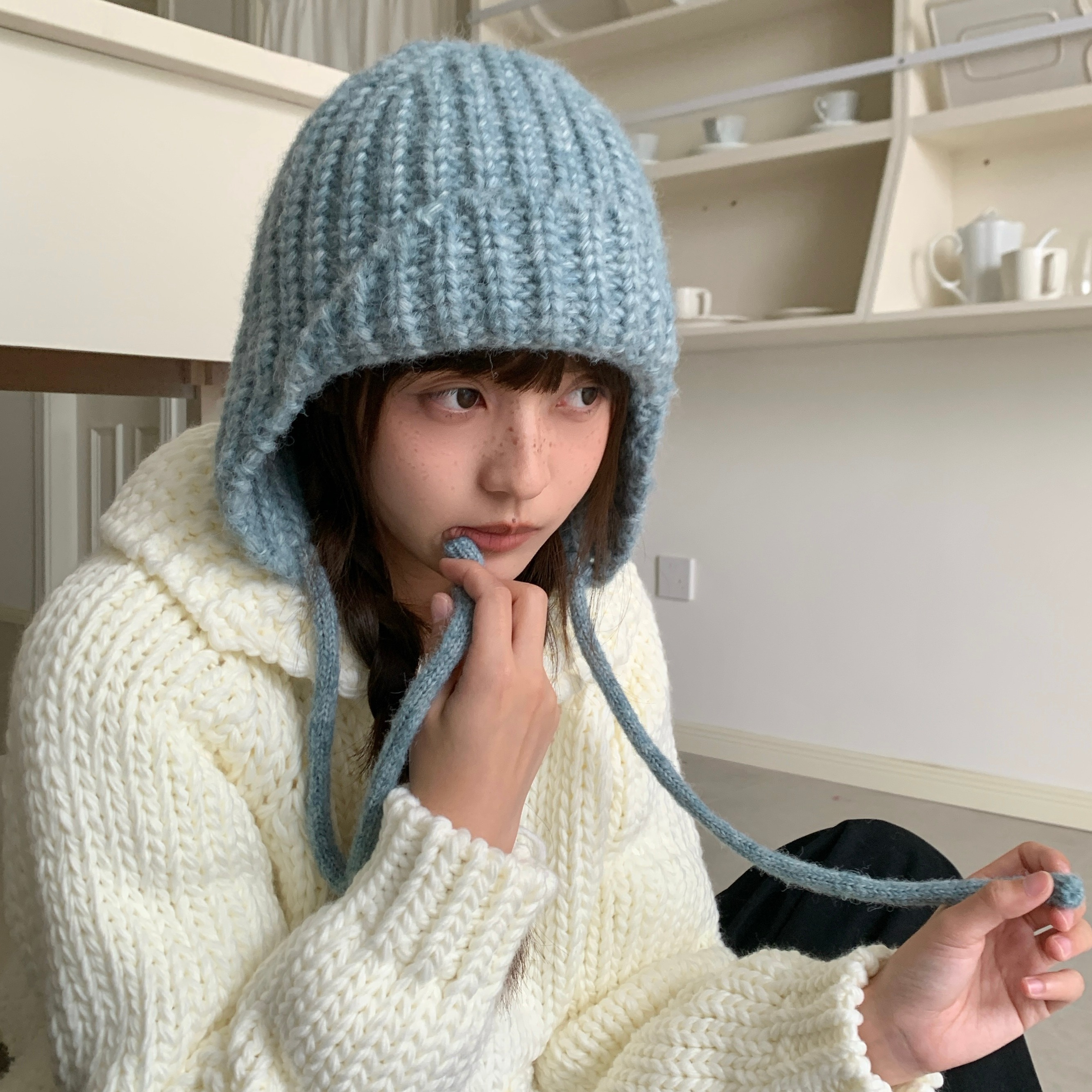 少女感满分！陈奶奶毛线护耳帽子