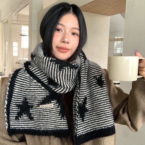 陈奶奶Y2K星星提花羊毛围巾