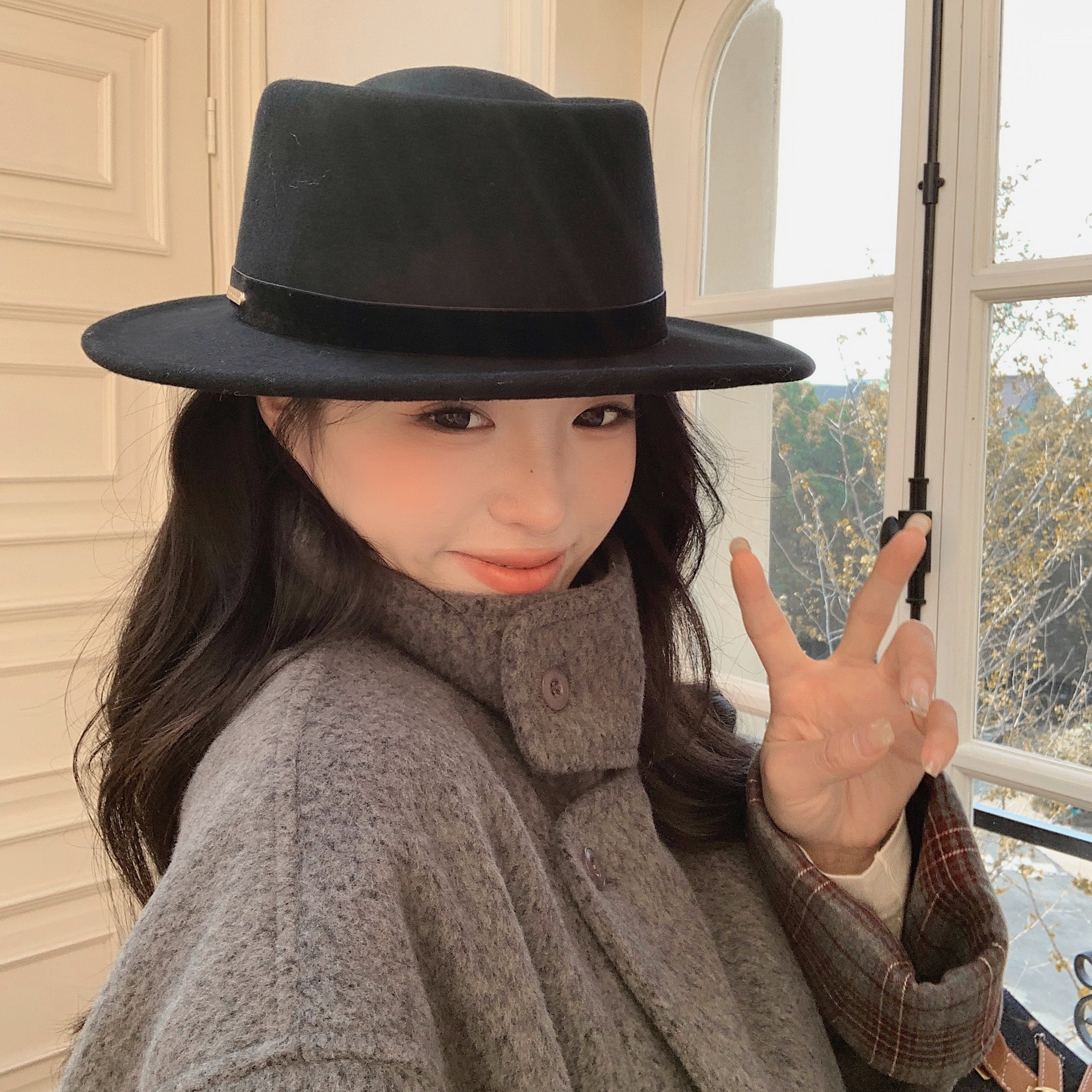 陈奶奶法式高级名媛羊毛平顶礼帽