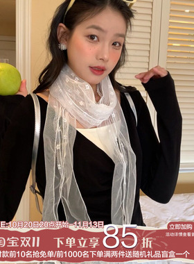 高级感蕾丝花朵网纱丝巾女
