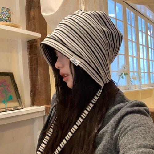 陈奶奶慵懒韩系条纹堆堆帽子女