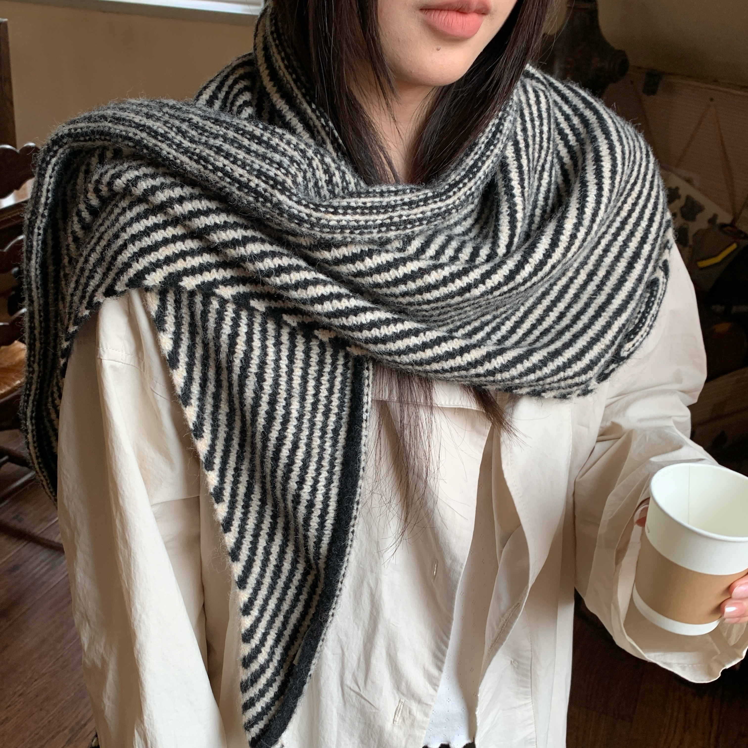 复古质感~陈奶奶/韩版三角围巾女多功能披肩时尚百搭秋冬保暖围巾