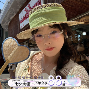 清野川夏~陈奶奶法式透气草帽子女海边出游百搭防晒大檐遮阳帽