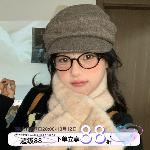 山本风复古褶皱报童帽子女