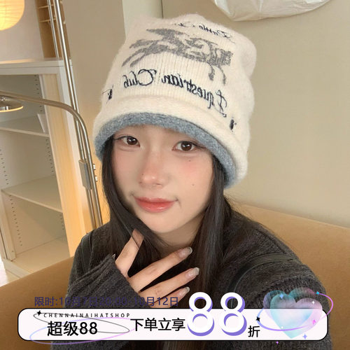 陈奶奶美式撞色涂鸦堆堆帽女