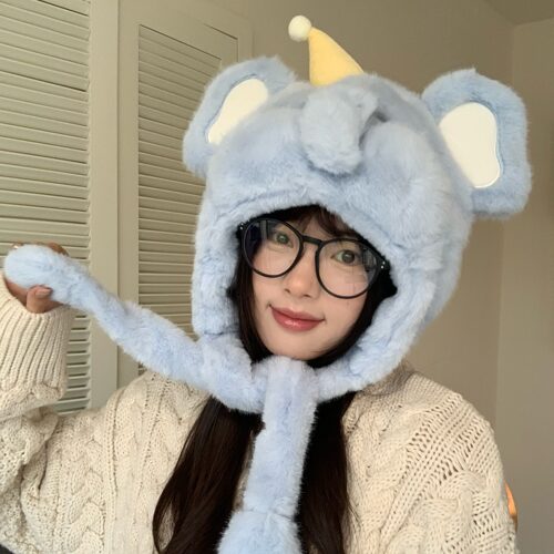 奶fufu~陈奶奶软萌小象毛绒帽女