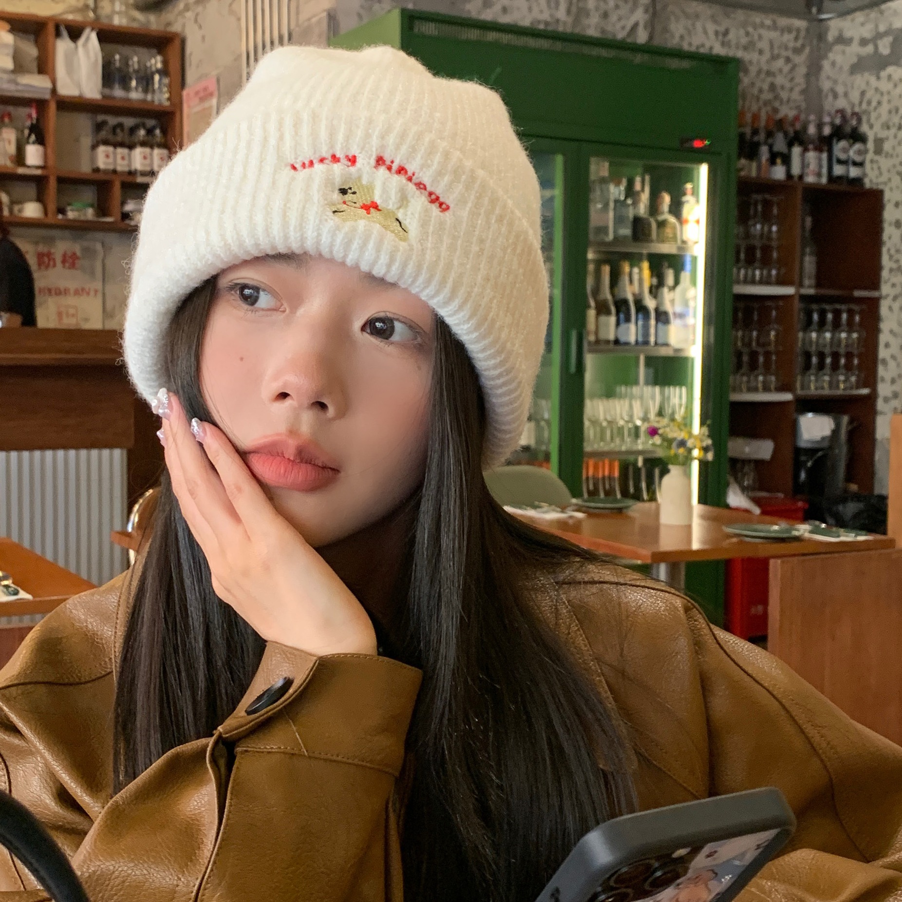 陈奶奶可爱小狗刺绣针织毛线帽