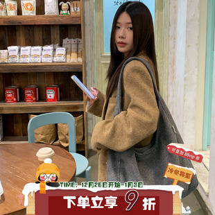 通勤托特包 时髦出街休闲韩版 高级质感 陈奶奶毛呢秋冬单肩包女款