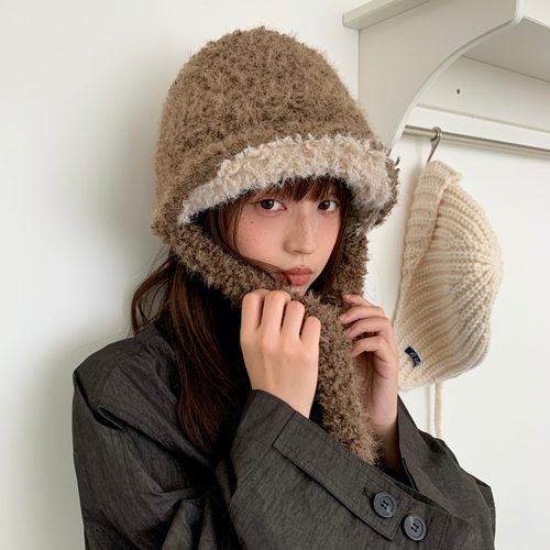陈奶奶秋冬纯色双面毛绒渔夫帽女