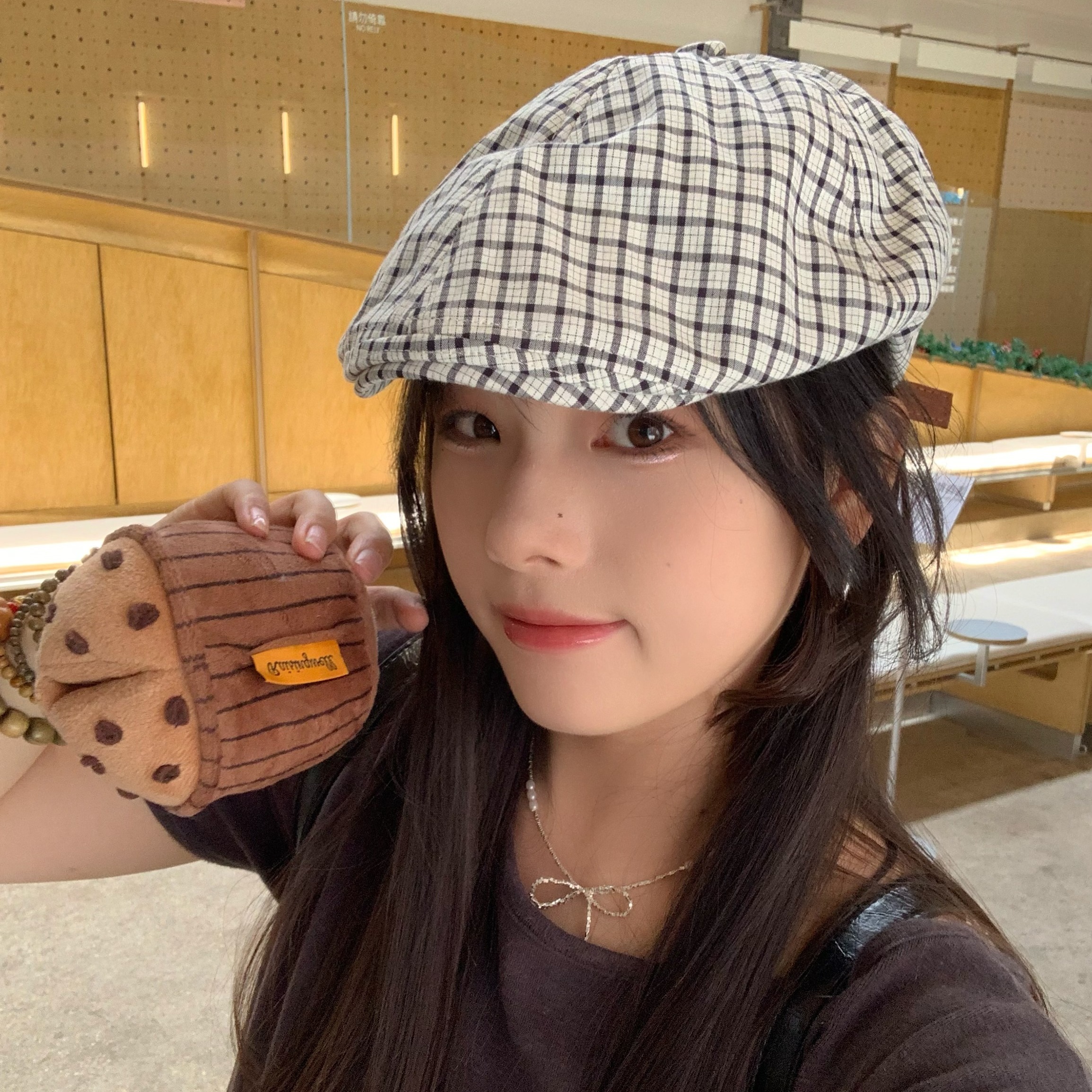 陈奶奶新款英伦复古格子前进帽女春夏季薄款时尚鸭舌贝雷帽子格纹