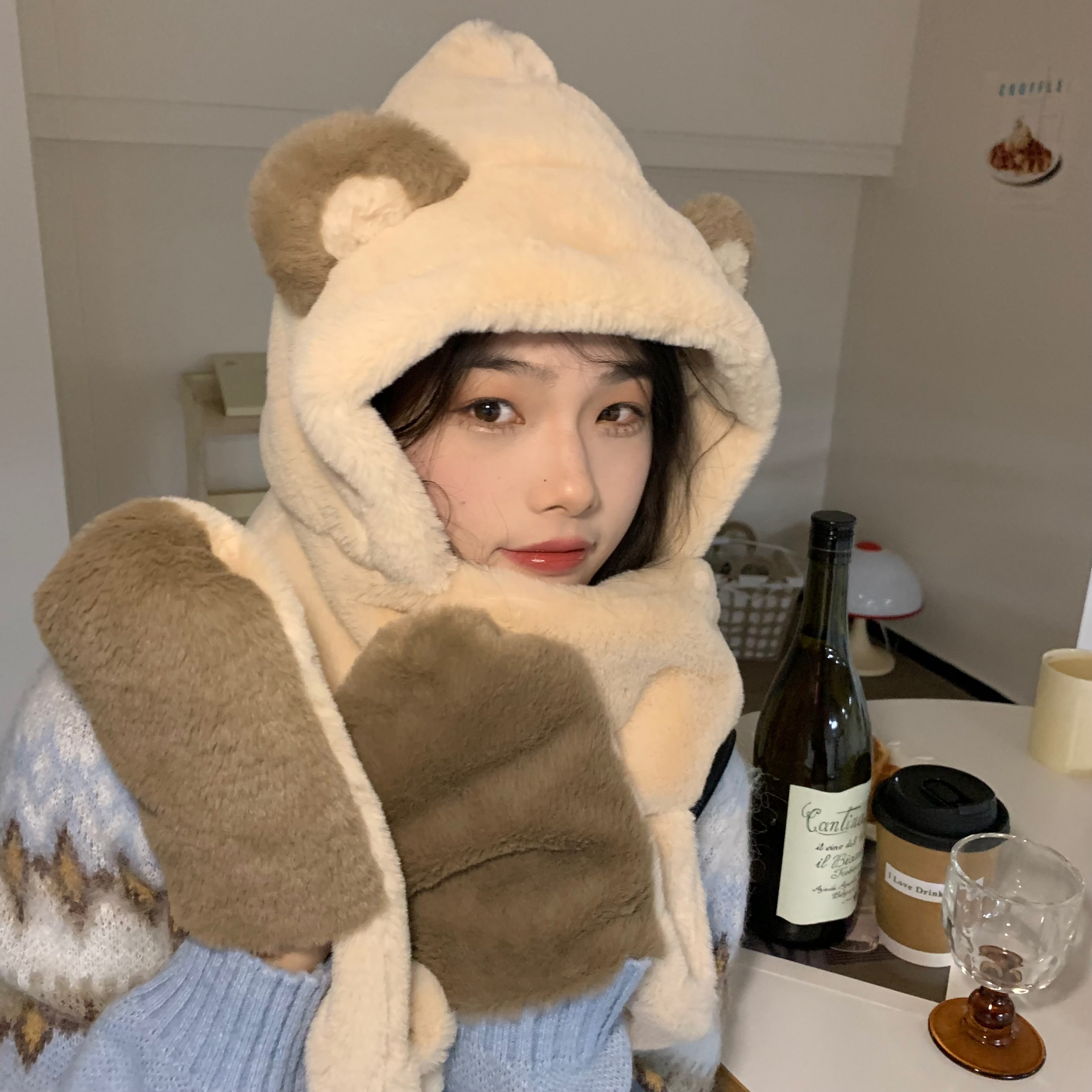 韩系百搭女冬季围巾一体