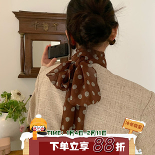 摩登都市！陈奶奶加长法式时髦波点丝巾女高智感领巾网红头巾发带