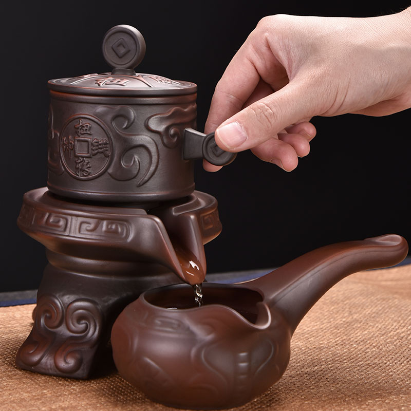 紫陶自动茶具泡茶壶家用功夫套装懒人石磨泡茶神器单壶公道杯组合