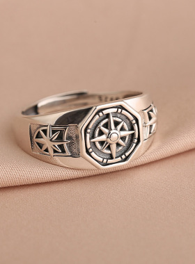 新款海神星芒戒指女赛博朋克男女潮复古设计感霸气活口均码食指环