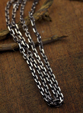 S925纯银简约个性3mm太角链 5mm做旧复古锁骨链百搭男女款项链