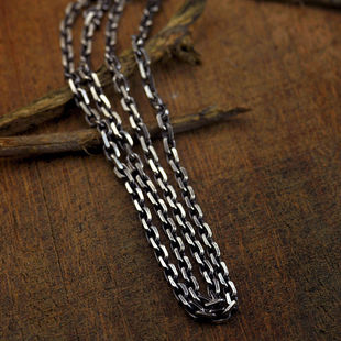 S925纯银简约个性3mm太角链 5mm做旧复古锁骨链百搭男女款项链