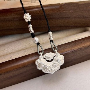 双鱼锦鲤锁纯银平安锁藏银999锦上添花长命锁吊坠民族风项链饰品