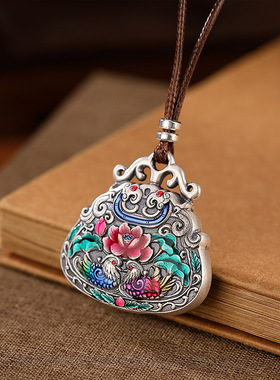 宫廷s925纯银鸳鸯莲花项链