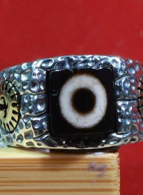 西藏一眼天珠戒指男复古民族风大黑天指环高级活口食指戒藏式尾戒