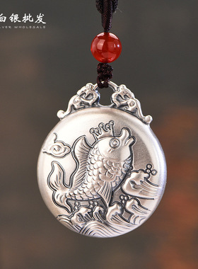 锦鲤好运纯银吊坠民族风毛衣项链