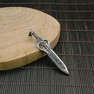 S925纯银道家青铜宝剑配饰男款吊坠项链小众设计霸气毛衣链送男友