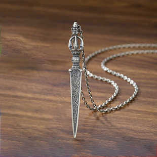 复古降魔杵金刚杵吊坠项链男潮本命年吊坠男士吊坠护符仿925纯银