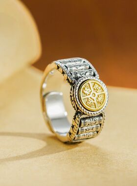 复古做旧时来运转动纯银戒指霸气