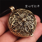 手工大号纯黄铜嘎乌盒空心可打开项链吊坠圆形西藏噶乌男女不掉色