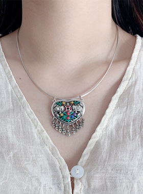 925纯银大象项链女流苏烧蓝款