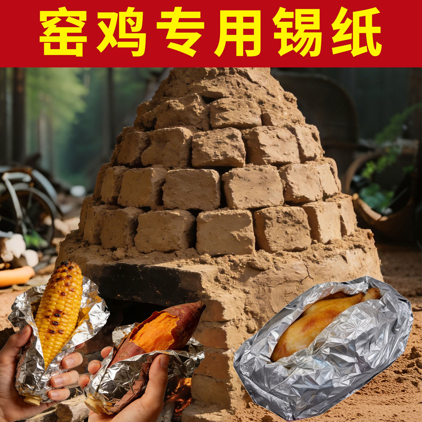 广东窑鸡用加厚锡纸广西春节包红薯士窑耐温双面可用食品级锡箔纸