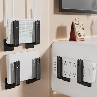 路由器免打孔收纳挂钩机顶盒壁挂粘钩WIFI光猫放置架排插支撑托架