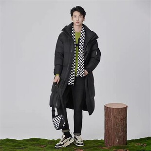 HX狐轩男装中长款连帽羽绒服潮流帅气年秋冬新品时尚休闲白鸭绒潮