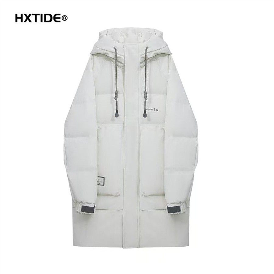 HX狐轩男装中长款款连帽羽绒服潮流帅气年秋冬新品时尚休闲白鸭绒