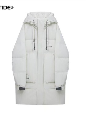 HX狐轩男装中长款款连帽羽绒服潮流帅气年秋冬新品时尚休闲白鸭绒