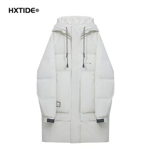 HX狐轩男装中长款款连帽羽绒服潮流帅气年秋冬新品时尚休闲白鸭绒
