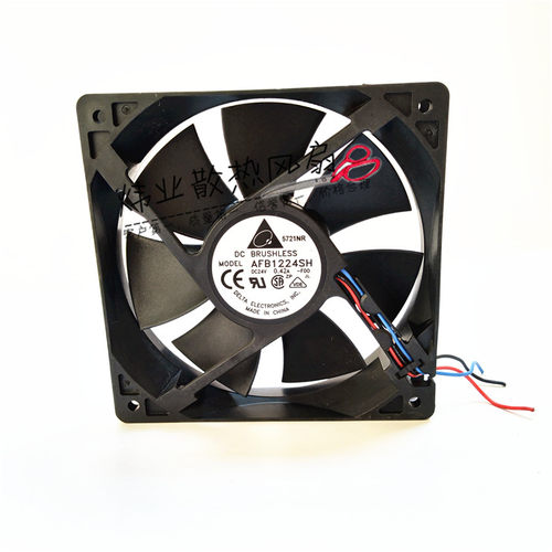 品牌：DELTA台达
型号：AFB1224SH-FOO/ROO
尺寸：120*120*25mm
额定电压：DC 24V
电压范围：14.0-27.6V
电流：0.42A
功率：10.08W
转速：3400RPM
风量：113.11CFM
风压：0.430 IN H2O
噪音：46.5d-BA
