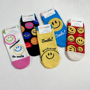 kikiya韩国东大门短袜女可爱风笑脸字母棉袜春夏季 排汗百搭女袜子