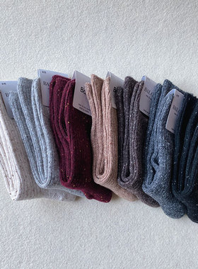 新BAL韩国代购羊毛点点纱杂线中筒袜子女百搭抗寒保暖加厚秋冬款