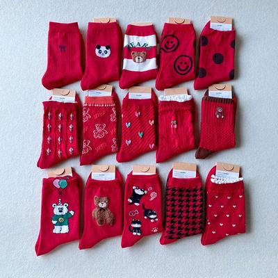 东大门新款本命年红袜子女中筒