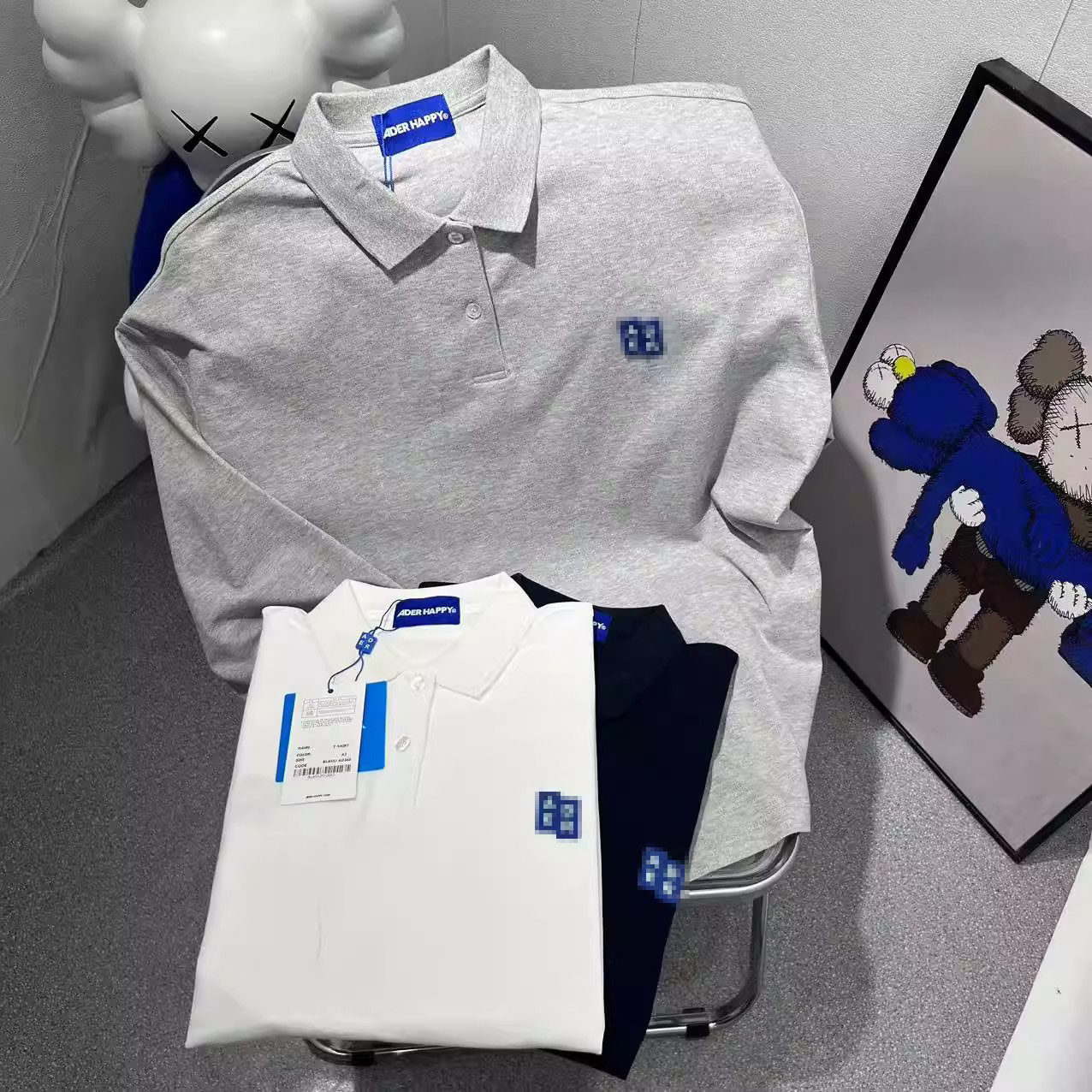 潮牌长袖t恤纯色绣标翻领polo打底衫潮牌宽松纯棉体恤男女同款