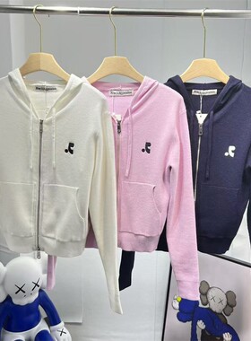 韩国Restandrecreation连帽开衫针织RR字母短款修身长袖拉链外套