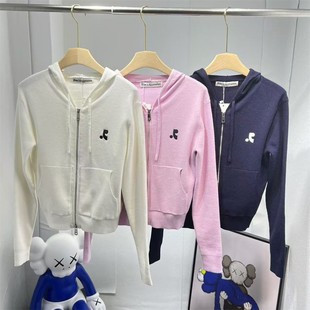 韩国Restandrecreation连帽开衫针织RR字母短款修身长袖拉链外套