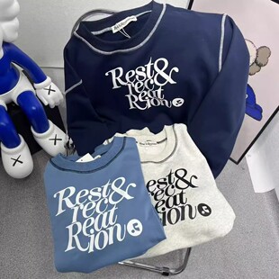 韩国RestandRecreation圆领卫衣RR字母印花宽松纯棉长袖 外套 短款